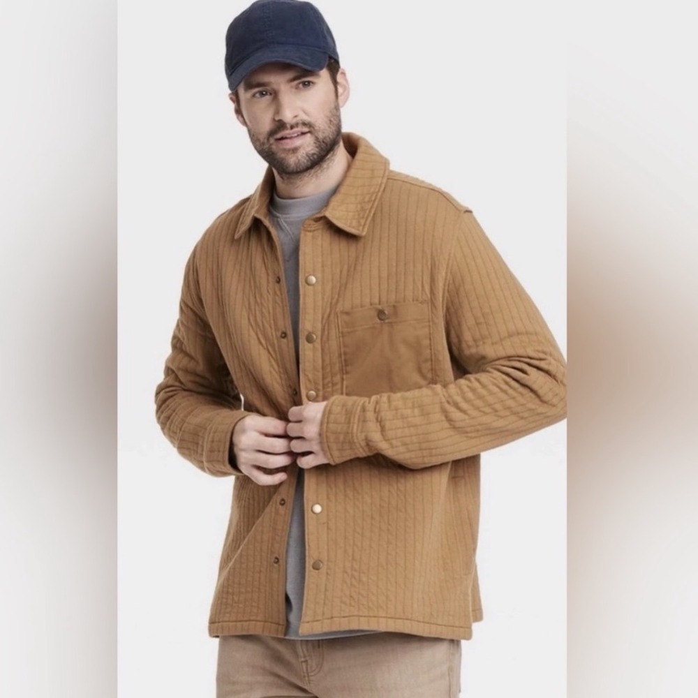 Goodfellow & Co Mens XL Quilted Shirt Jacket Brown Snap Front Shacket New